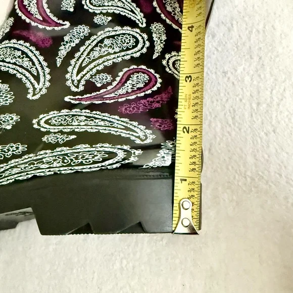 Paisley Rubber Rain Boots Black Purple - Picture 10 of 13